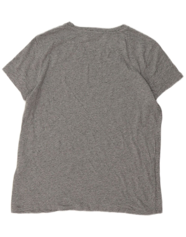 Camiseta feminina gráfica Levi's UK 14 grande algodão manchado cinza