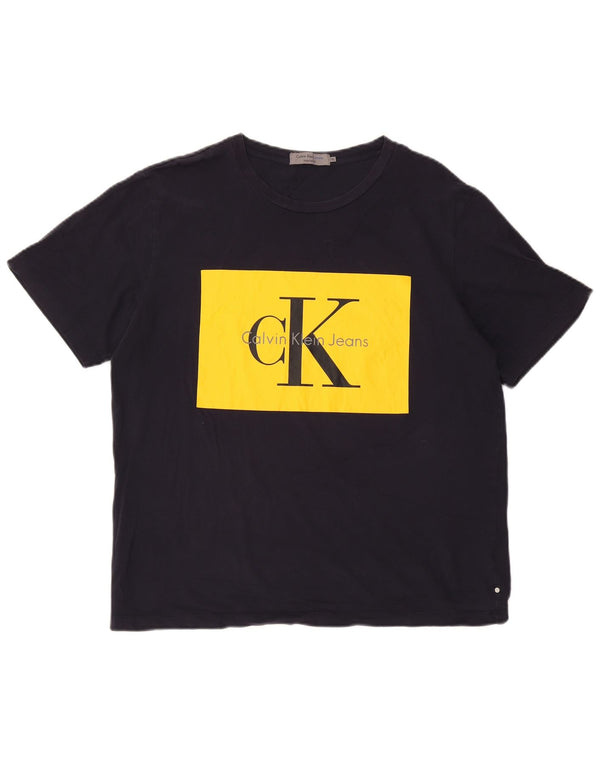 Camiseta feminina Calvin Klein Jeans com estampa gráfica UK 18 XL azul marinho algodão