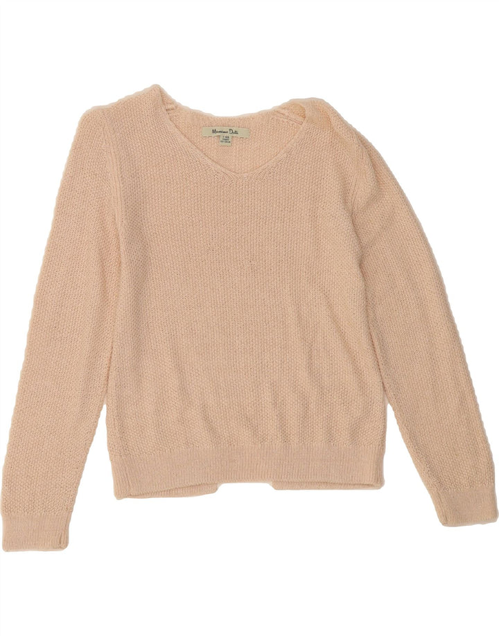 MASSIMO DUTTI Girls V-Neck Jumper Sweater 7-8 Years Beige Cotton Vintage Massimo Dutti and Second-Hand Massimo Dutti from Messina Hembry 