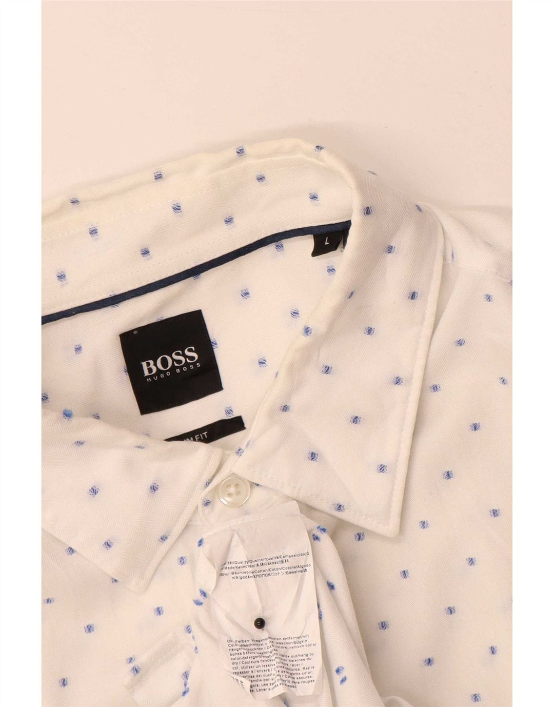 Camisa masculina Slim Fit Hugo Boss grande algodão manchado branco