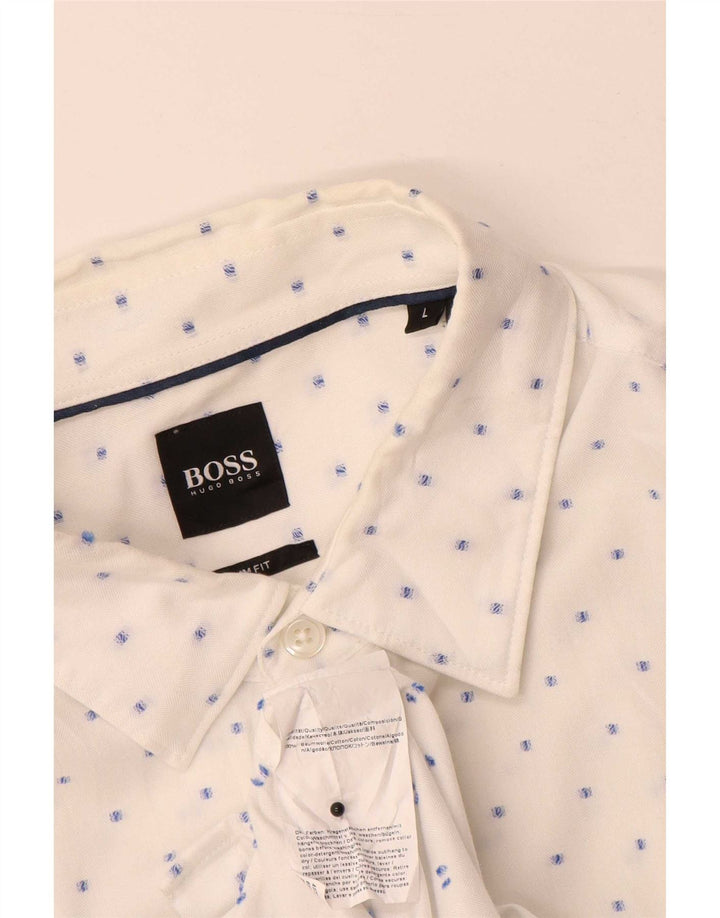 Camisa masculina Slim Fit Hugo Boss grande algodão manchado branco