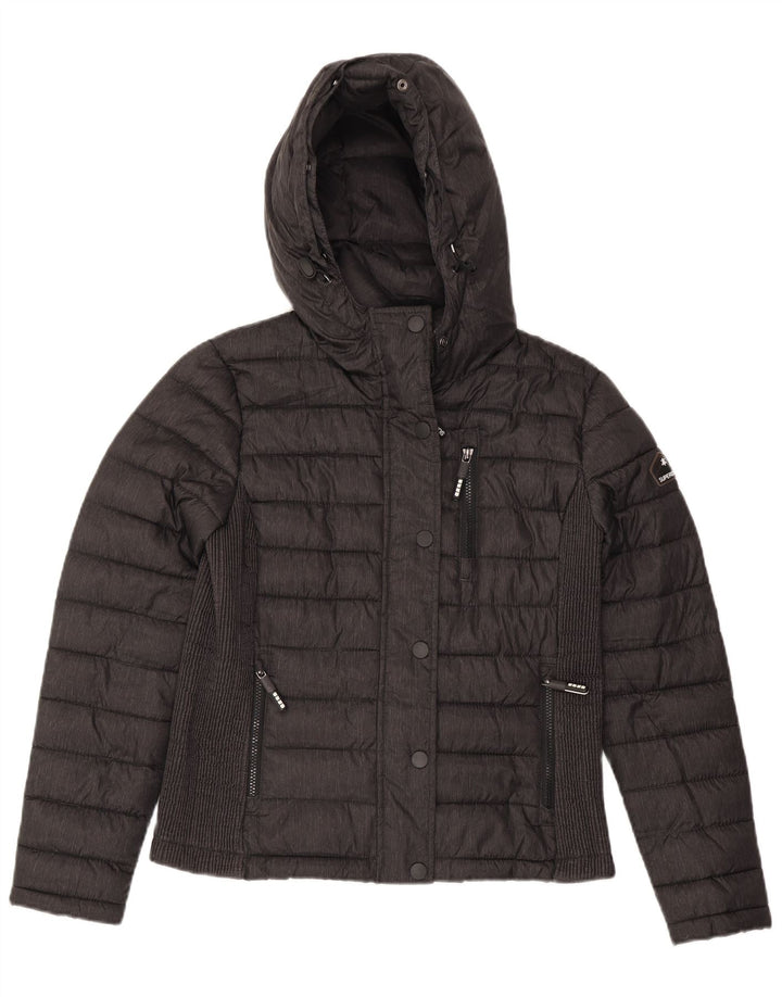 Casaco acolchoado com capuz Superdry para meninas 15-16 anos poliéster cinza grande