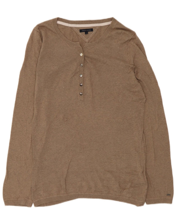 Suéter feminino Tommy Hilfiger com gola canoa e algodão marrom grande Reino Unido 14