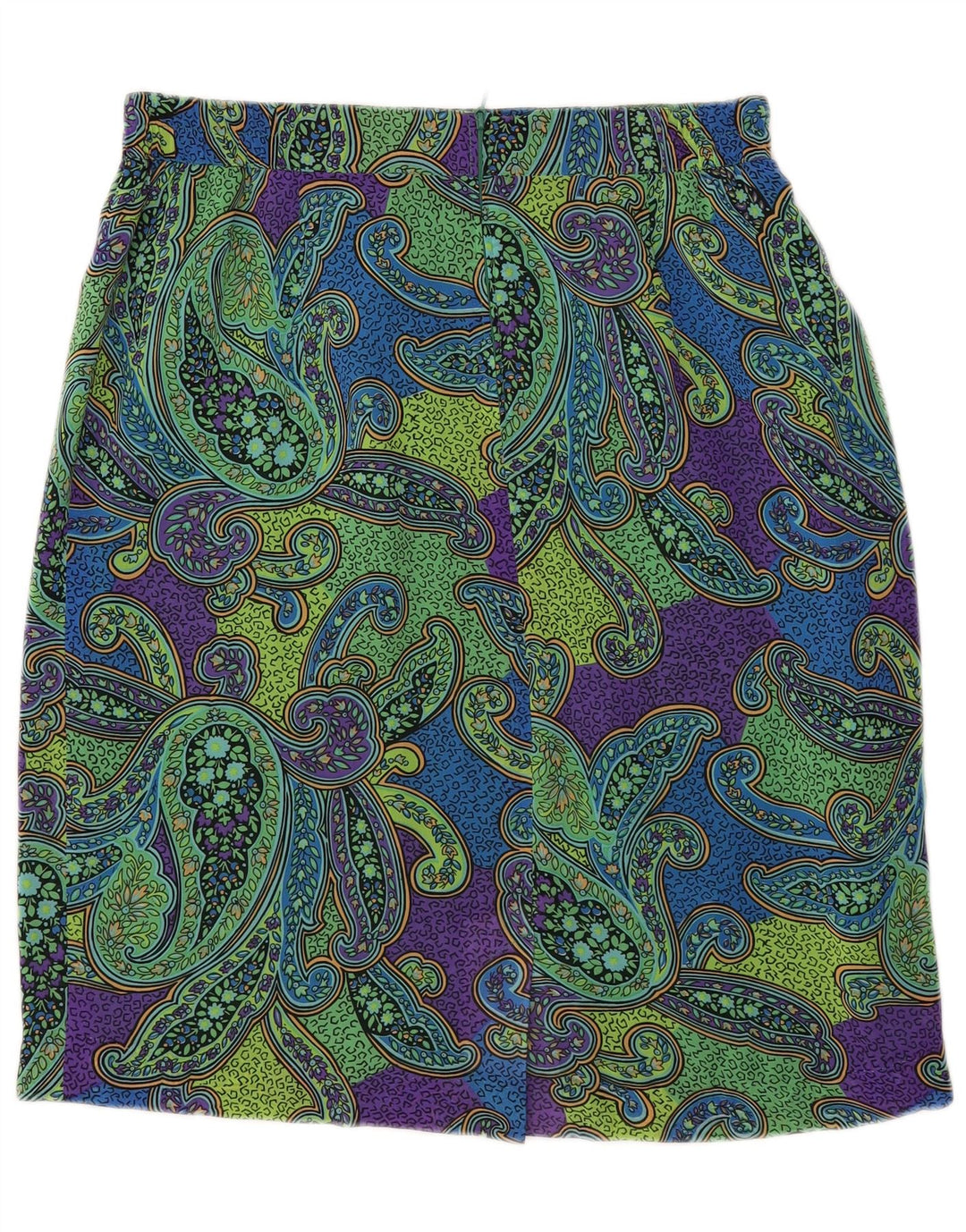 Saia lápis feminina vintage IT 44 médio W34 verde paisley poliéster