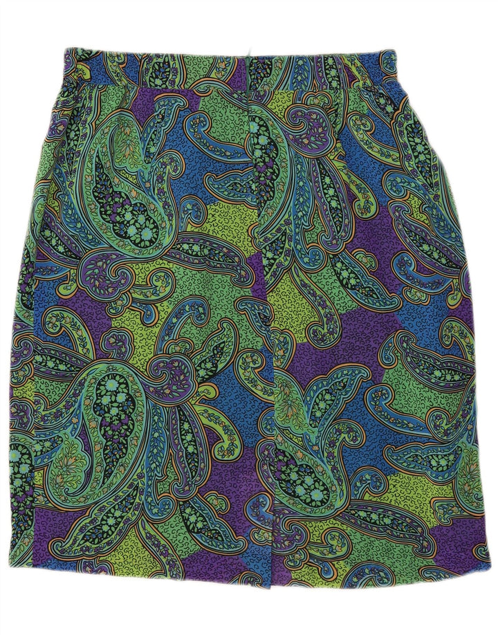 Saia lápis feminina vintage IT 44 médio W34 verde paisley poliéster