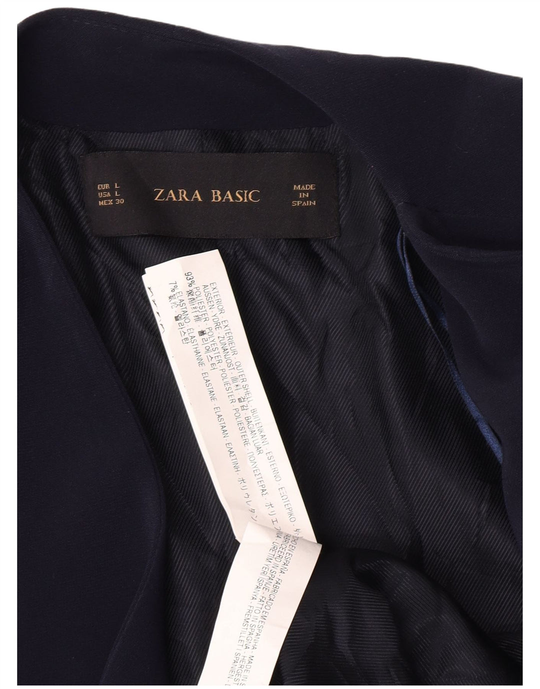 Jaqueta Zara Womens Open Blazer Reino Unido 14 Grande Poliéster Azul Marinho