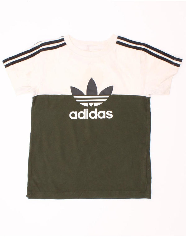 Camiseta Adidas Meninos Graphic Top 3-4 Anos Cáqui Colorblock Algodão