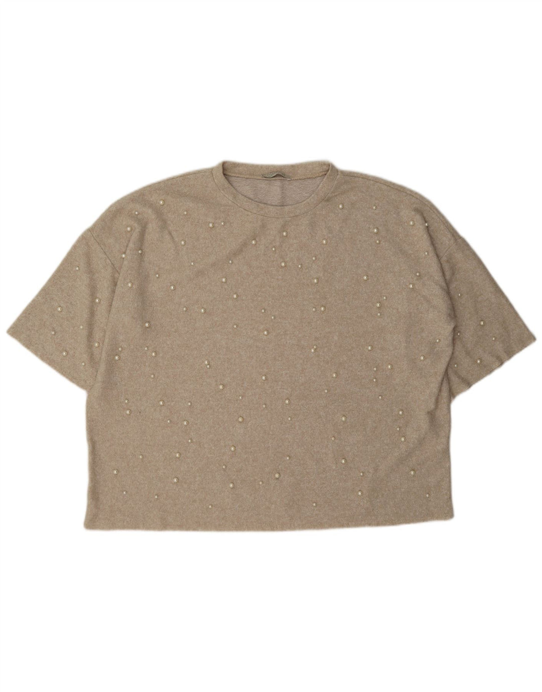 Zara Womens Oversized T-Shirt Top Reino Unido 16 Grande Bege Manchado