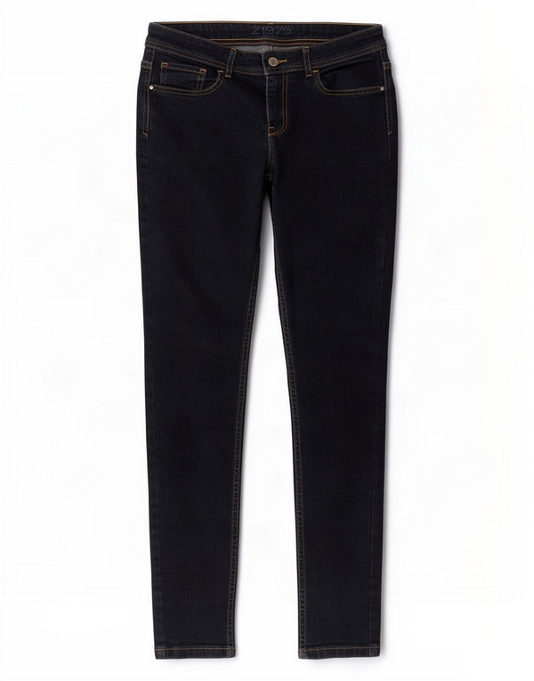 Zara feminino Z1975 cintura baixa jeans skinny EU 38 pequeno W28 L31 azul marinho