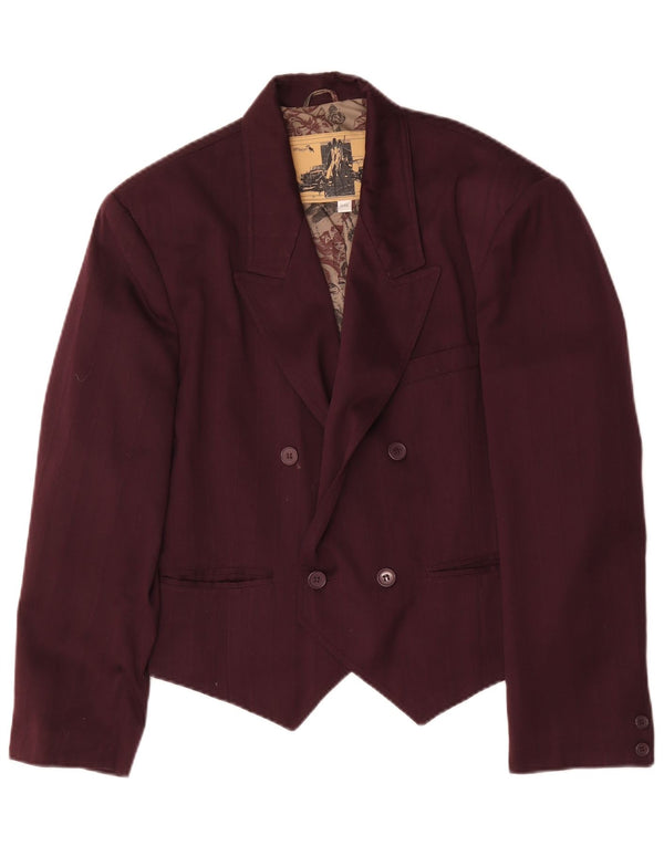 Jaqueta de blazer com peito duplo das mulheres vintage IT 46 grande poliéster Borgonha