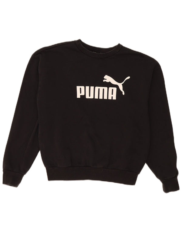 Puma feminino gráfico oversized moletom jumper UK 6 XS algodão preto