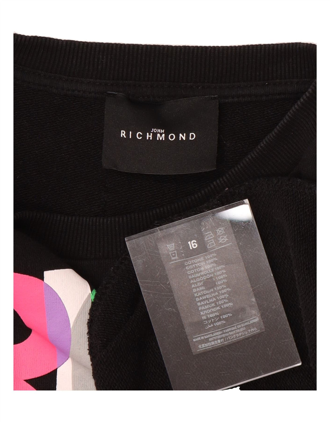 RICHMOND Girls Sweatshirt Jumper 15-16 Years Black Cotton Vintage Richmond and Second-Hand Richmond from Messina Hembry 
