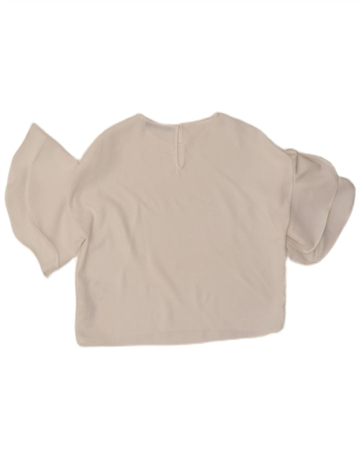 Blusa feminina Zara Batwing oversized Top UK 10 pequeno poliéster branco