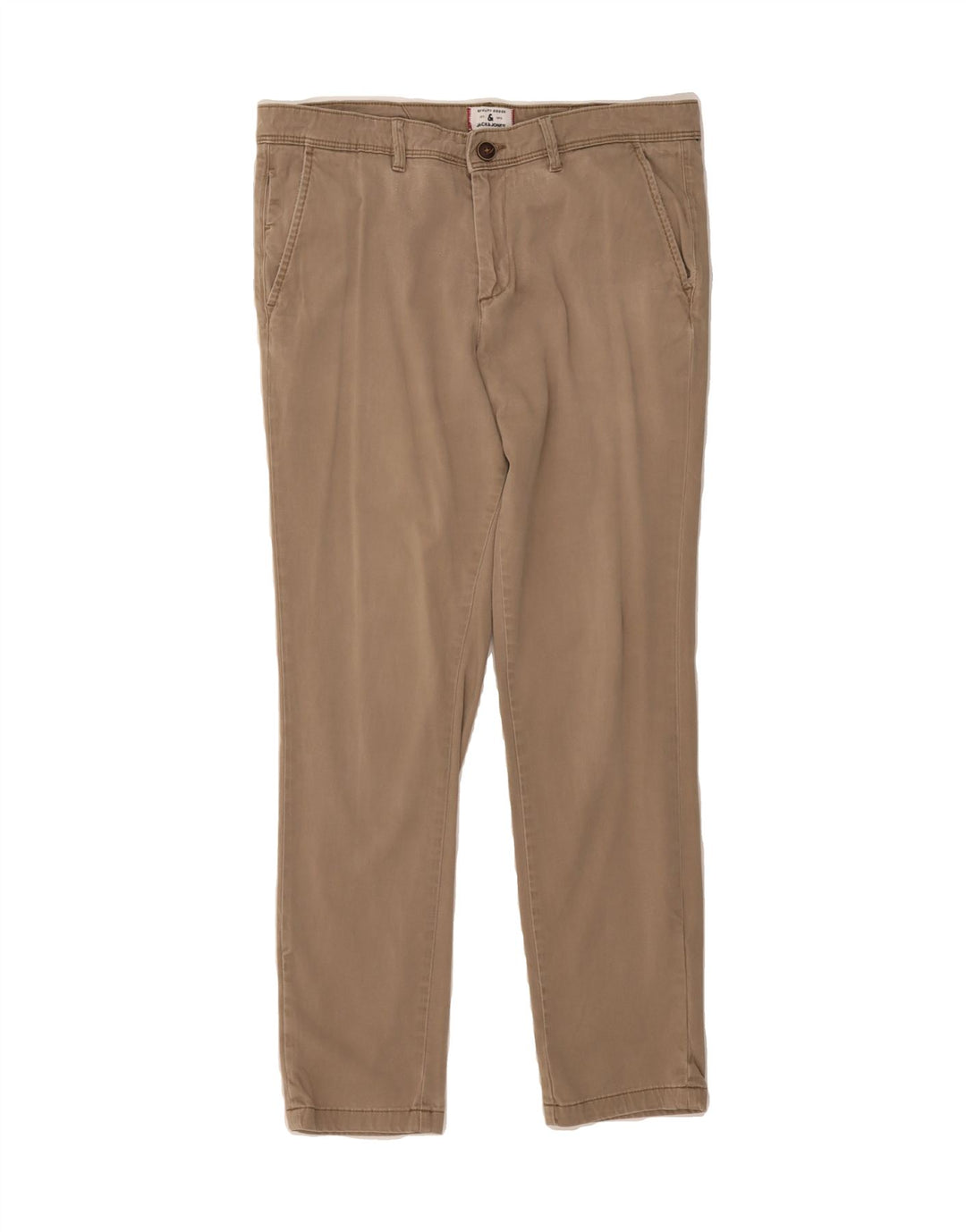 JACK & JONES Mens Slim Chino Trousers W32 L27 Khaki Cotton Vintage Jack & Jones and Second-Hand Jack & Jones from Messina Hembry 