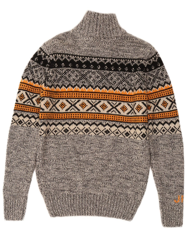 Suéter masculino Superdry com zíper e pescoço pequeno cinza Fair Isle acrílico