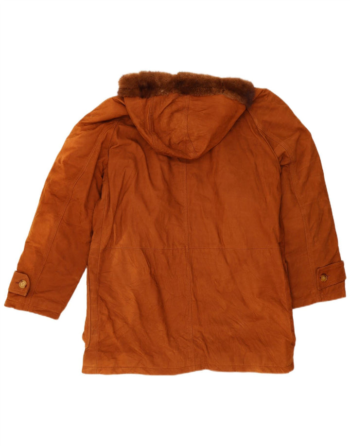 Jaqueta de couro masculina vintage com capuz IT 50 grande marrom