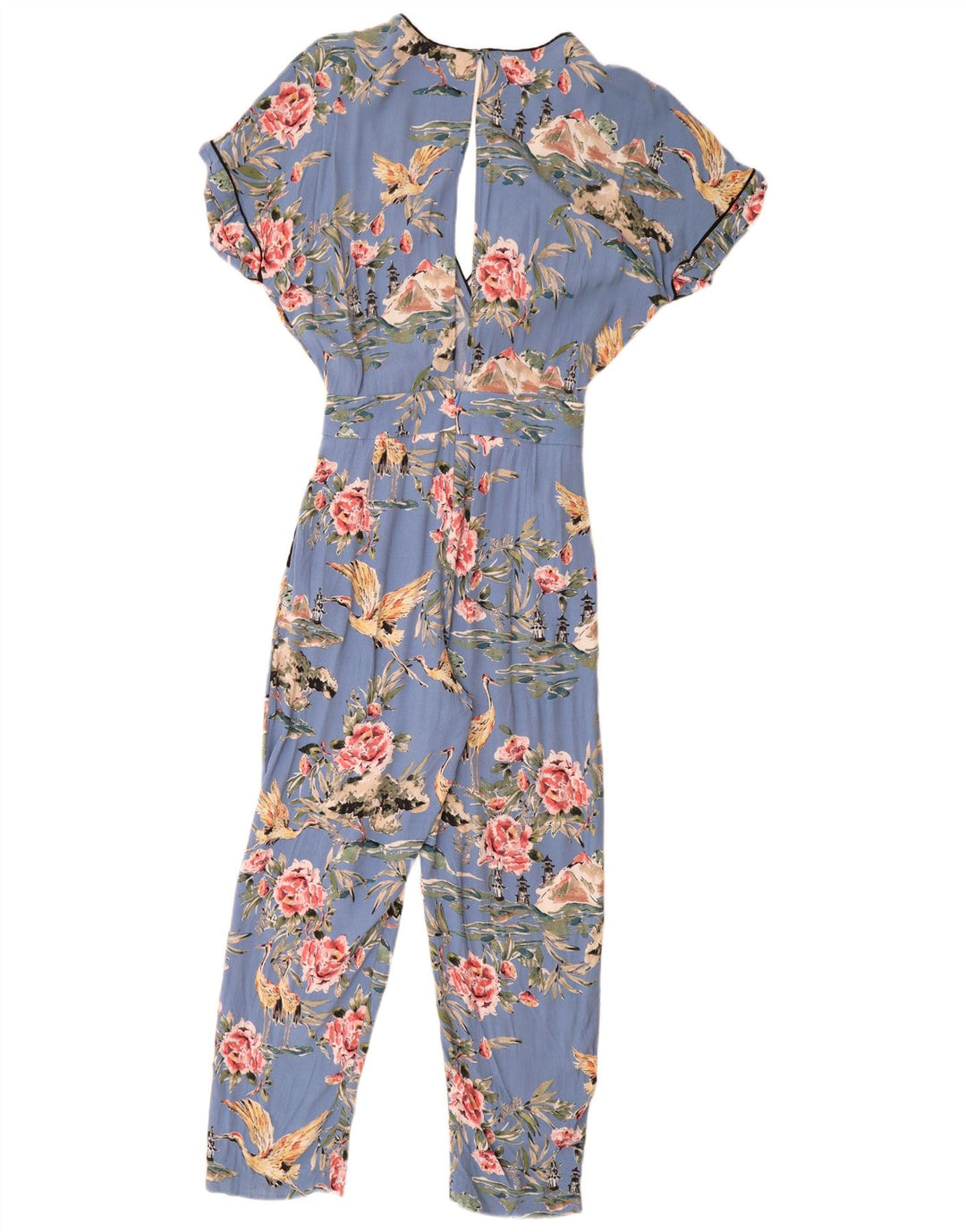 Macacão feminino Zara manga curta UK 6 XS azul floral