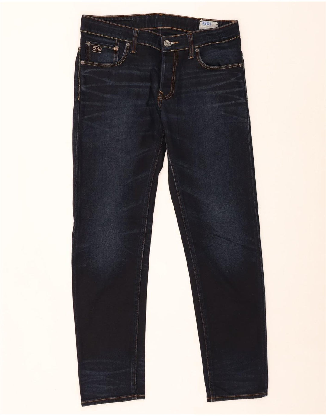 G-Star masculino 3301 jeans retos W31 L32 algodão azul marinho
