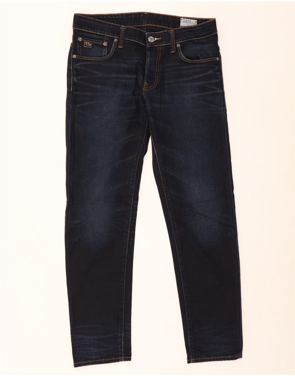 G-Star masculino 3301 jeans retos W31 L32 algodão azul marinho