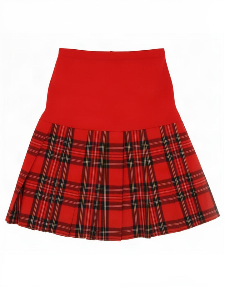 Saia plissada feminina vintage grande W32 xadrez vermelha