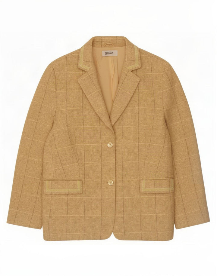 Jaqueta blazer feminina Delmod com 2 botões Reino Unido 16 grande xadrez amarelo
