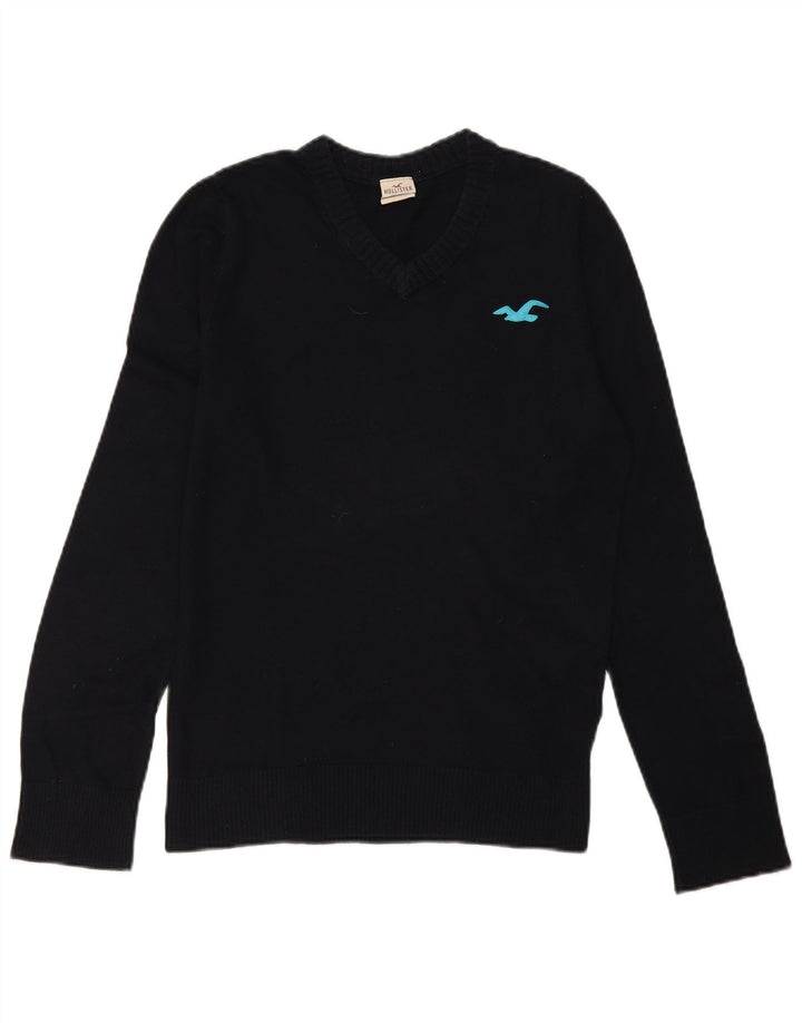 Suéter masculino Hollister com decote em V de algodão azul marinho médio