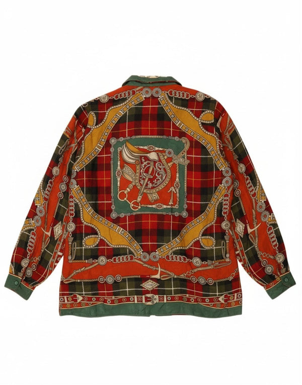 Blusa feminina vintage com padrão abstrato Reino Unido 14 grande multicolorida