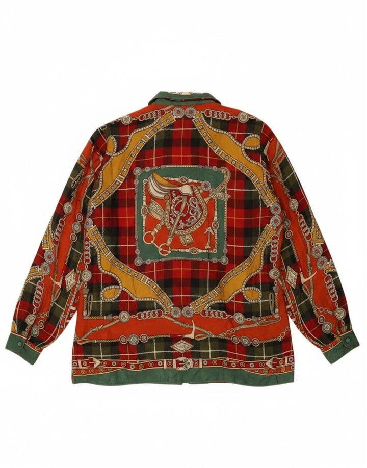 Blusa feminina vintage com padrão abstrato Reino Unido 14 grande multicolorida