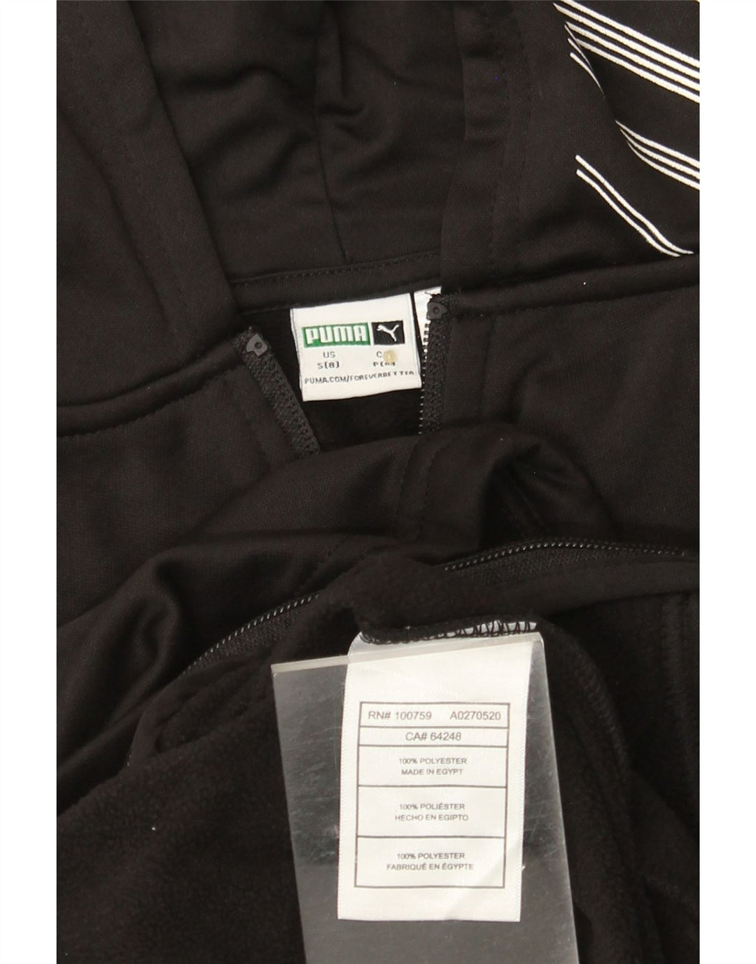 Suéter PUMA feminino com capuz e zíper gráfico 7-8 anos pequeno poliéster preto