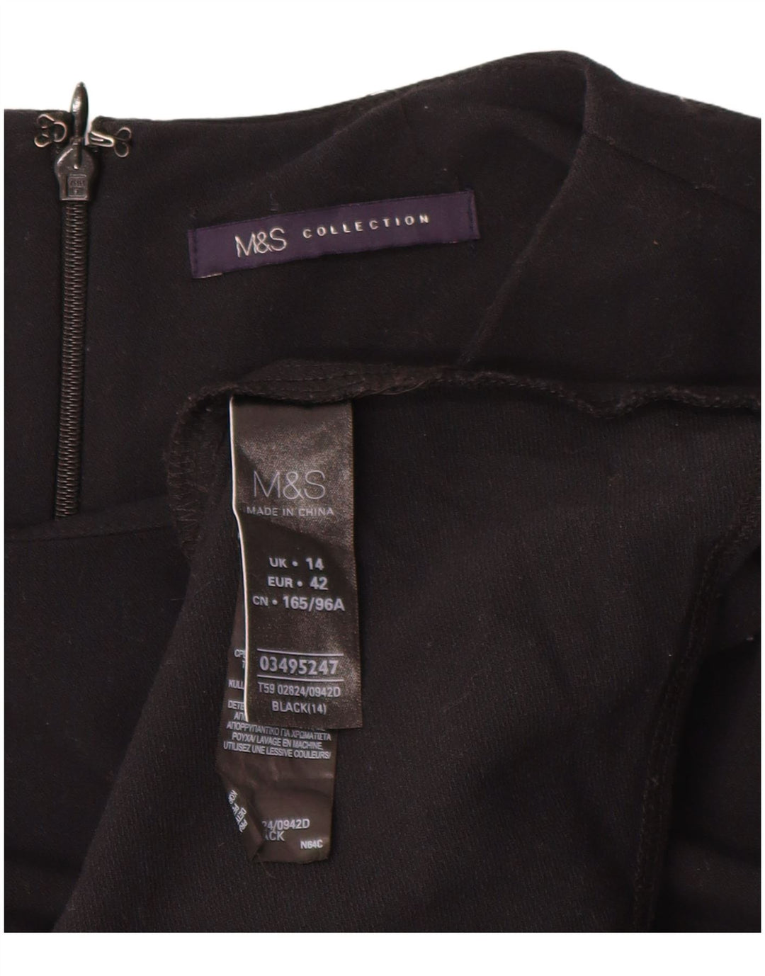 Vestido feminino Marks & Spencer manga comprida evasê Reino Unido 14 grande preto poliéster