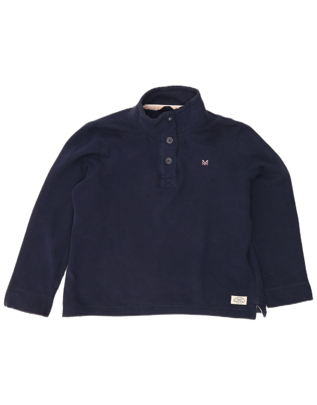 CREW CLOTHING Suéter feminino com gola redonda e botão Reino Unido 16 grande azul marinho