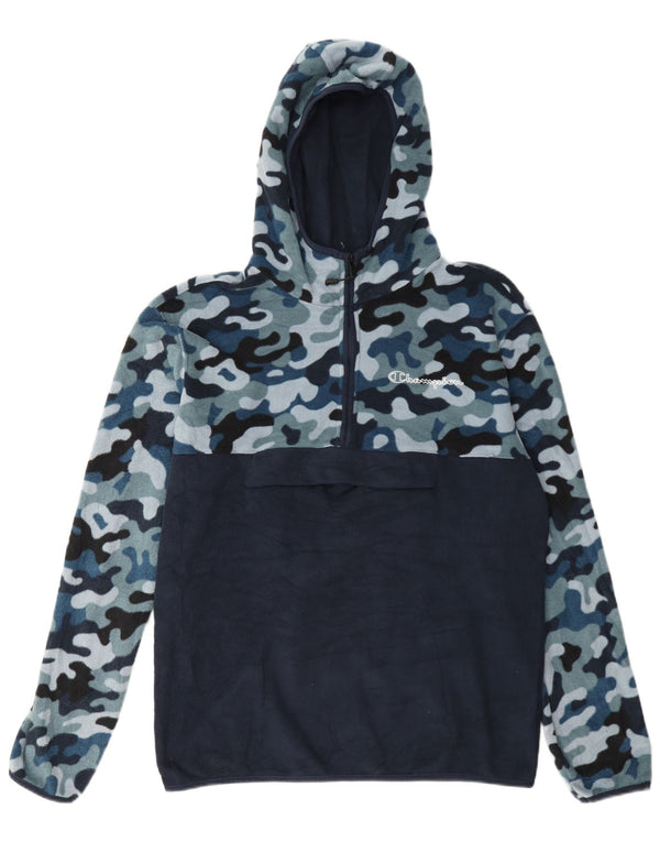 Suéter masculino de lã com capuz e gola com zíper Champion grande camuflagem azul marinho
