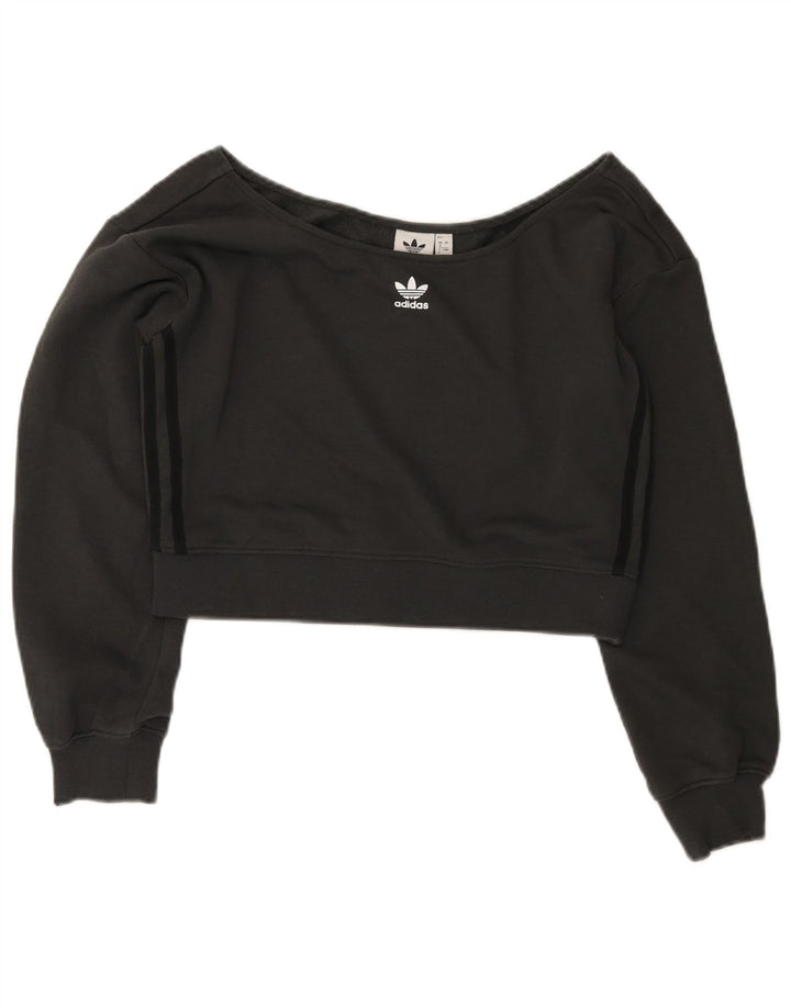 Adidas Womens Oversized Crop Sweatshirt Jumper Reino Unido 8 Pequeno Preto
