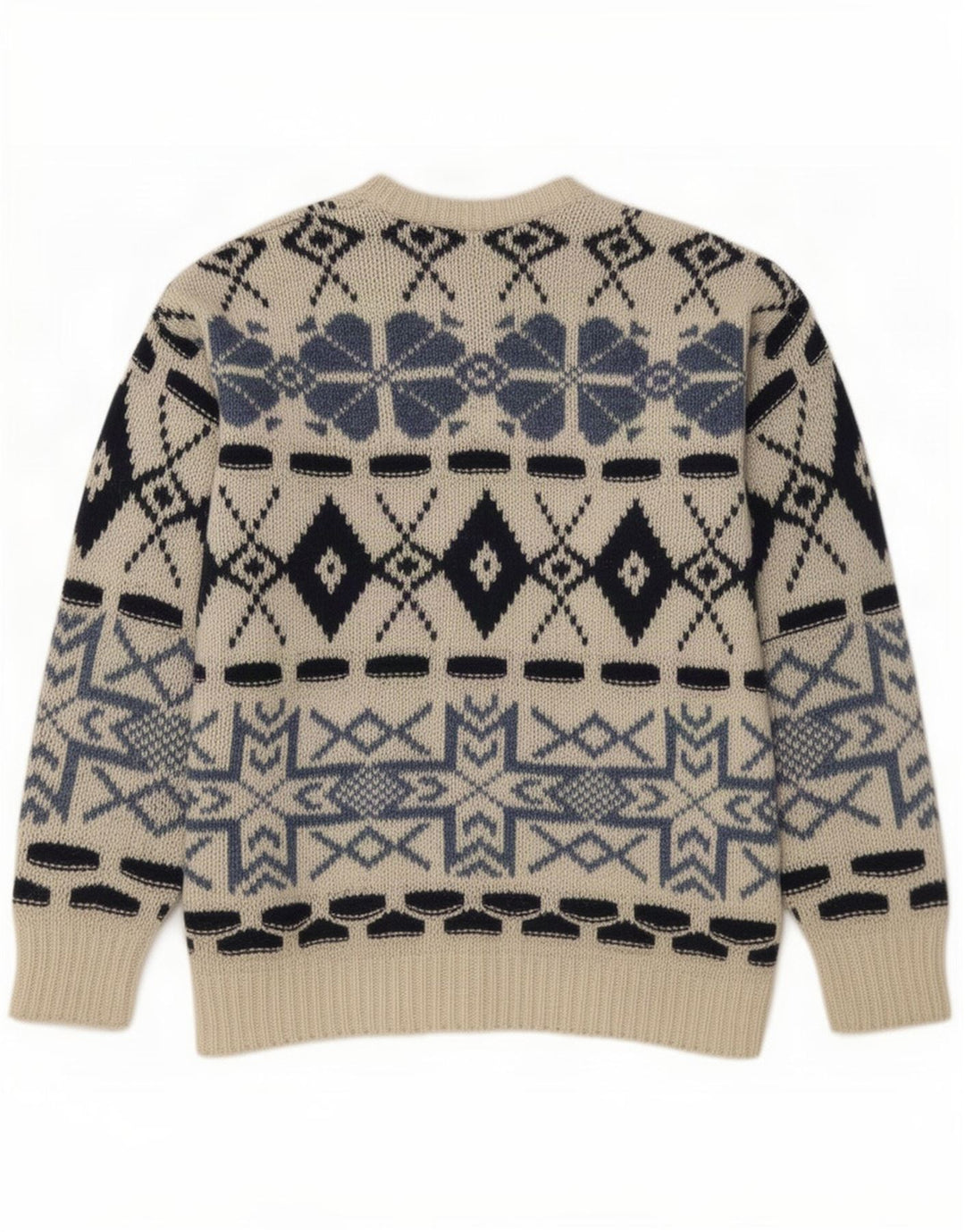 Suéter masculino Shetland com gola redonda, grande off white Fair Isle