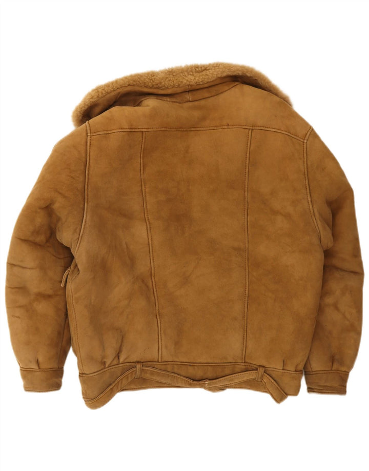 Jaqueta masculina vintage de camurça Sherpa Reino Unido 40 grande marrom