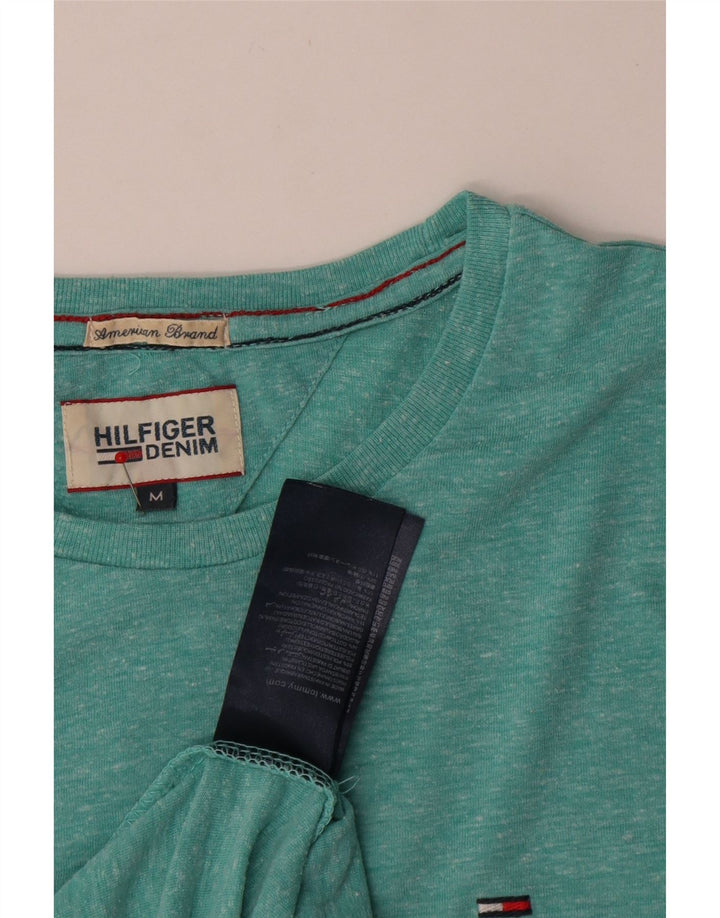 Camiseta masculina Tommy Hilfiger Top médio turquesa manchado de algodão