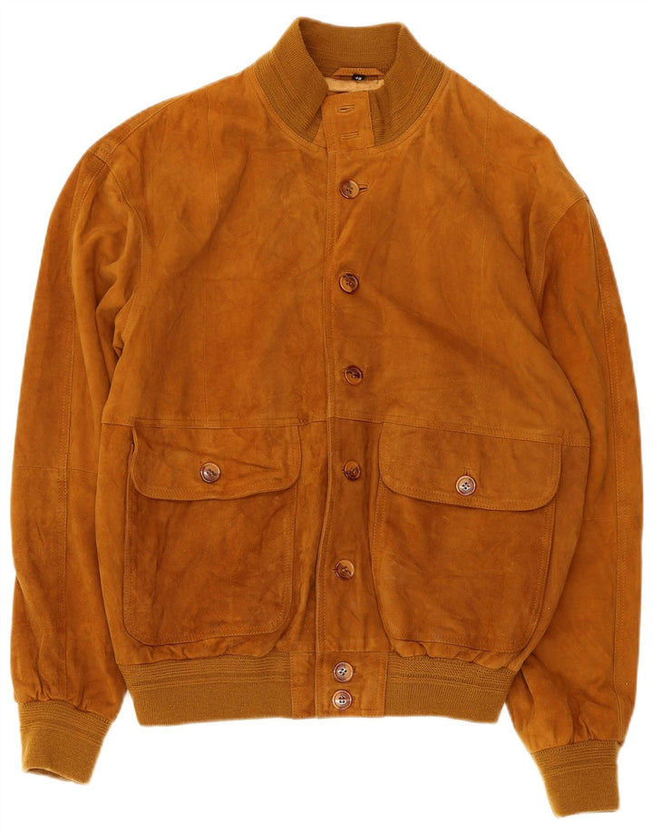 Jaqueta bomber masculina vintage de camurça IT 48 couro bege médio