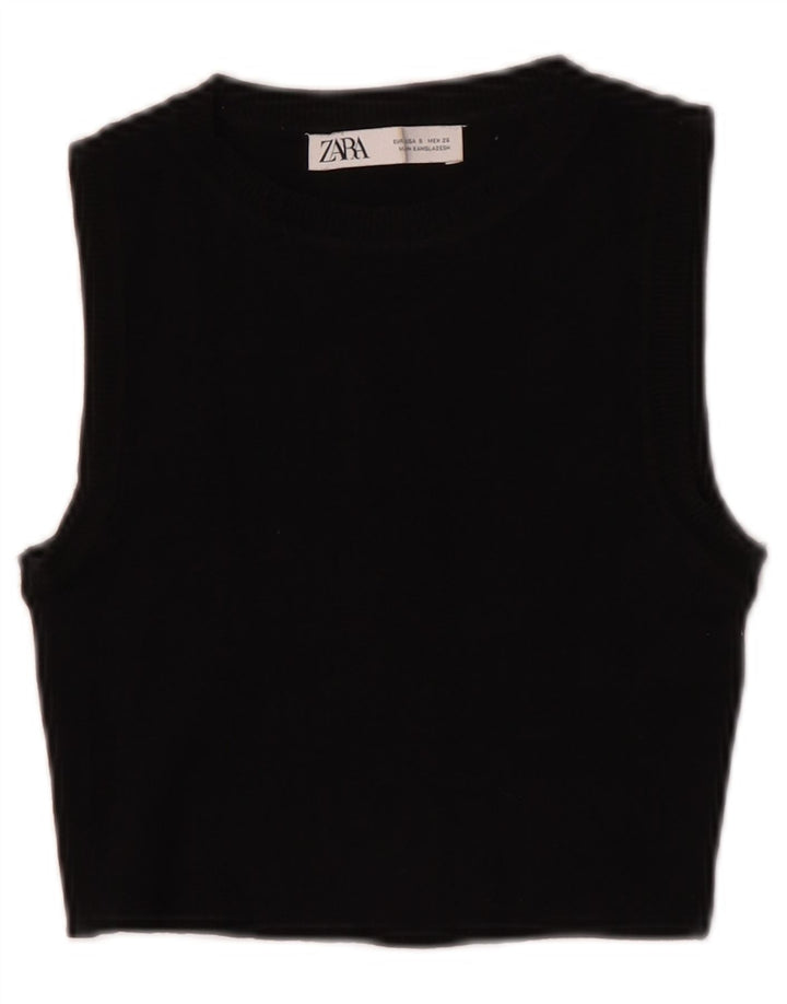 Zara Womens Crop Vest Top Reino Unido 8 Pequeno Preto