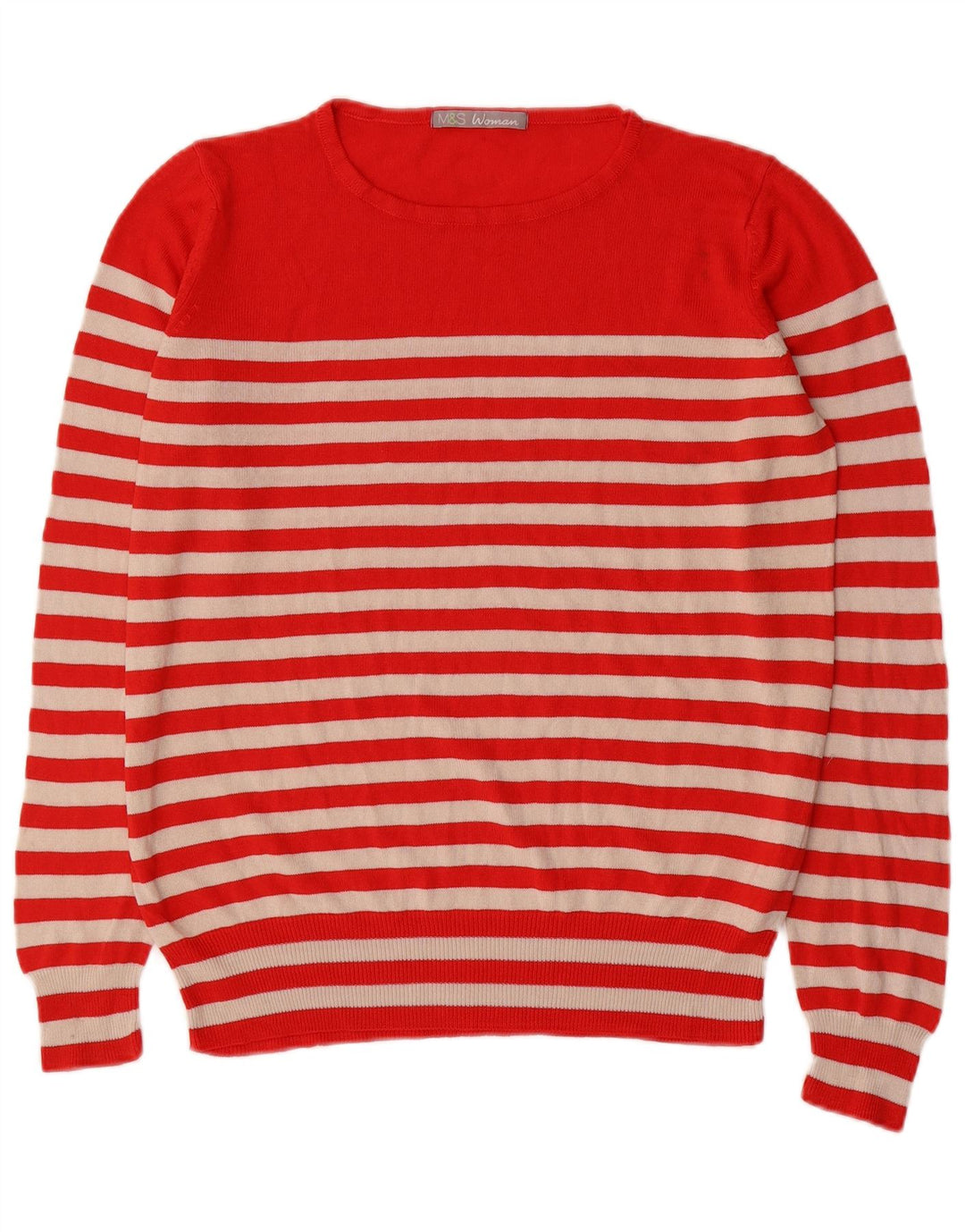 Suéter feminino Marks & Spencer com gola redonda UK 14 listrado vermelho médio