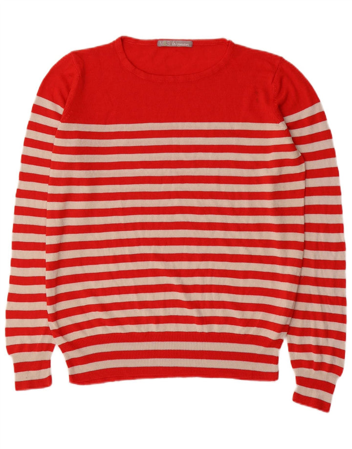 Suéter feminino Marks & Spencer com gola redonda UK 14 listrado vermelho médio