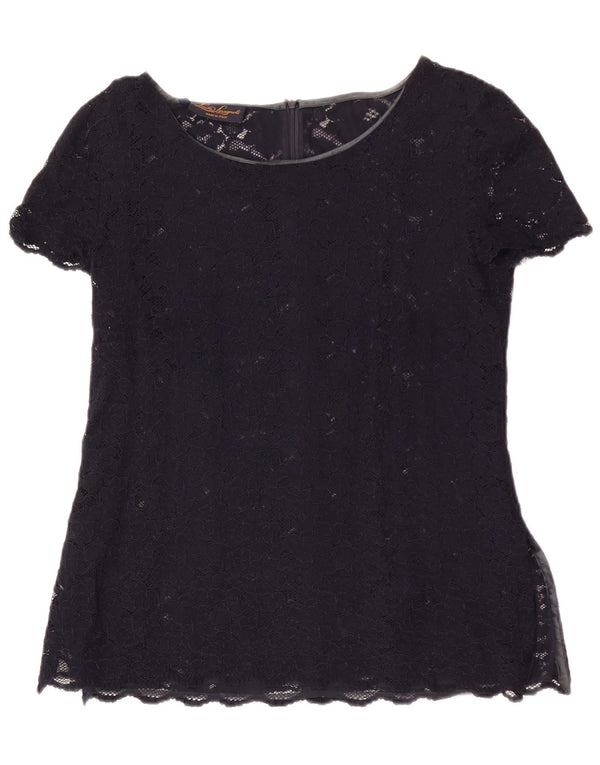 Luisa Spagnoli blusa feminina de renda top IT 46 grande azul marinho