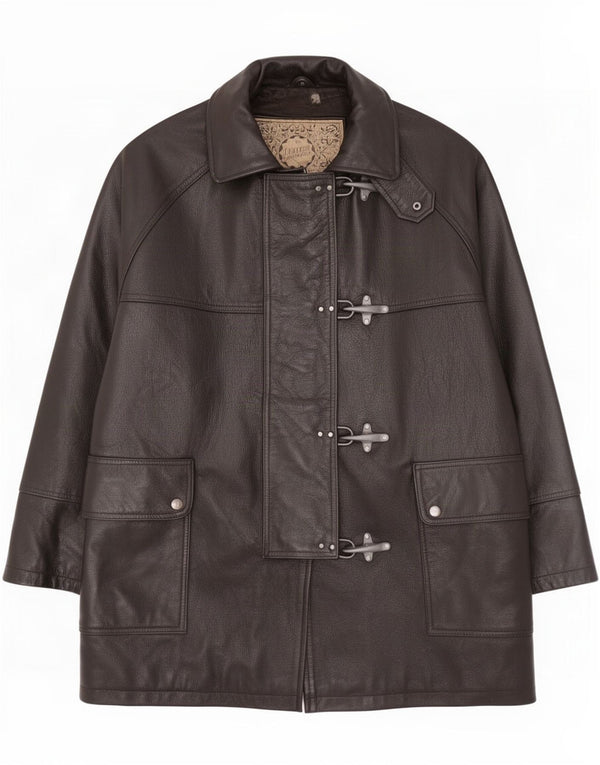 Casaco de couro grande vintage feminino UK 14 médio preto