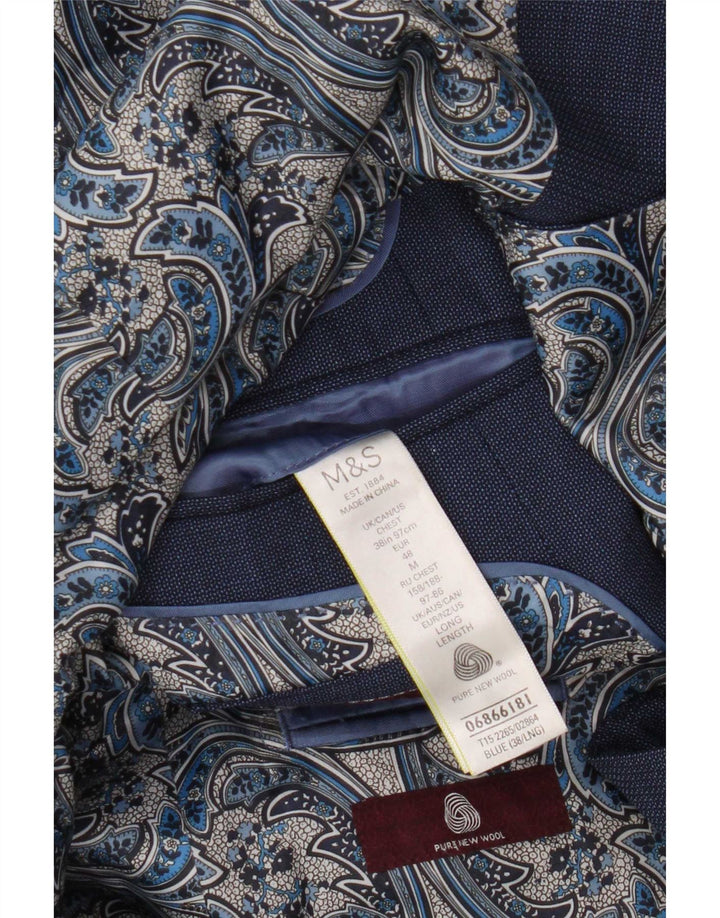 Jaqueta blazer masculina de 2 botões Marks & Spencer Reino Unido 38 lã azul médio