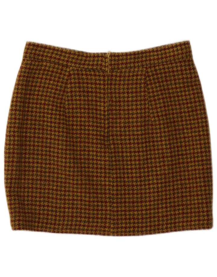 Mini saia feminina vintage IT 46 grande W30 marrom houndstooth lã