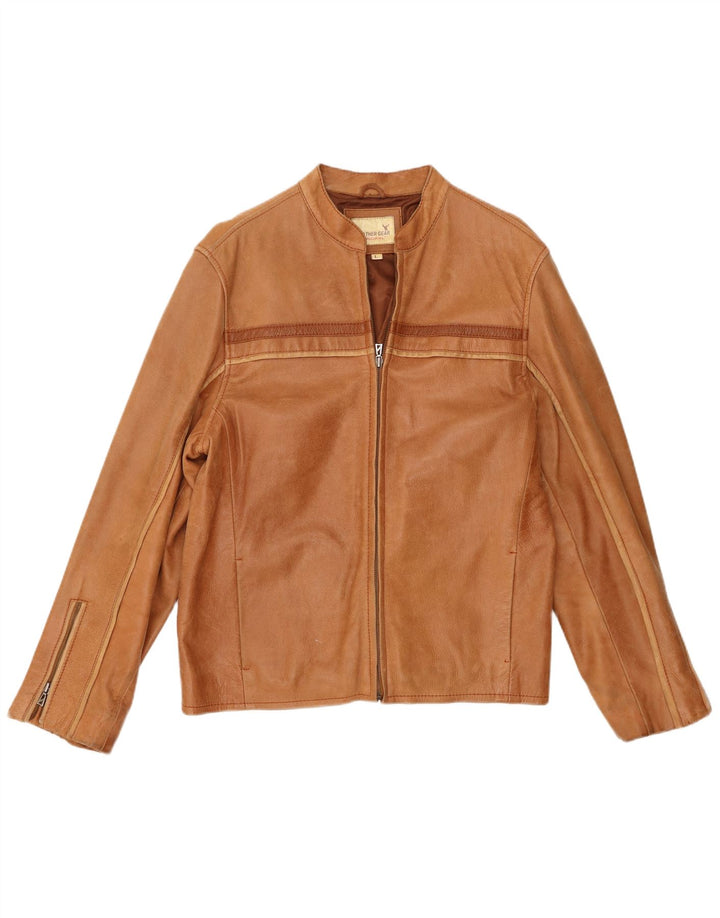 Jaqueta masculina vintage de couro Racer UK 40 grande marrom