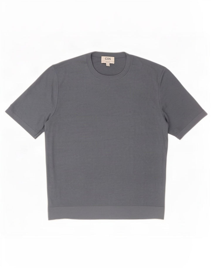 Cos Mens Camiseta Regular Top Seda Azul Médio