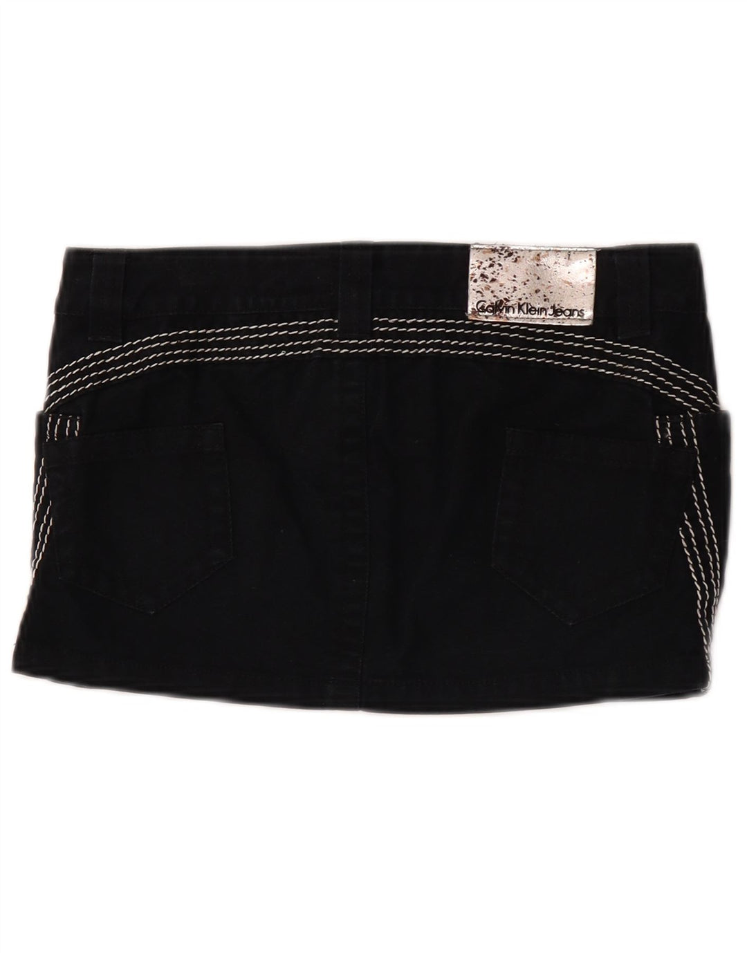 Mini saia jeans feminina Calvin Klein W26 pequena algodão preto