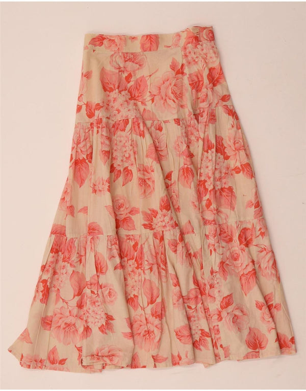 Saia maxi larga feminina vintage W26 pequena floral vermelha