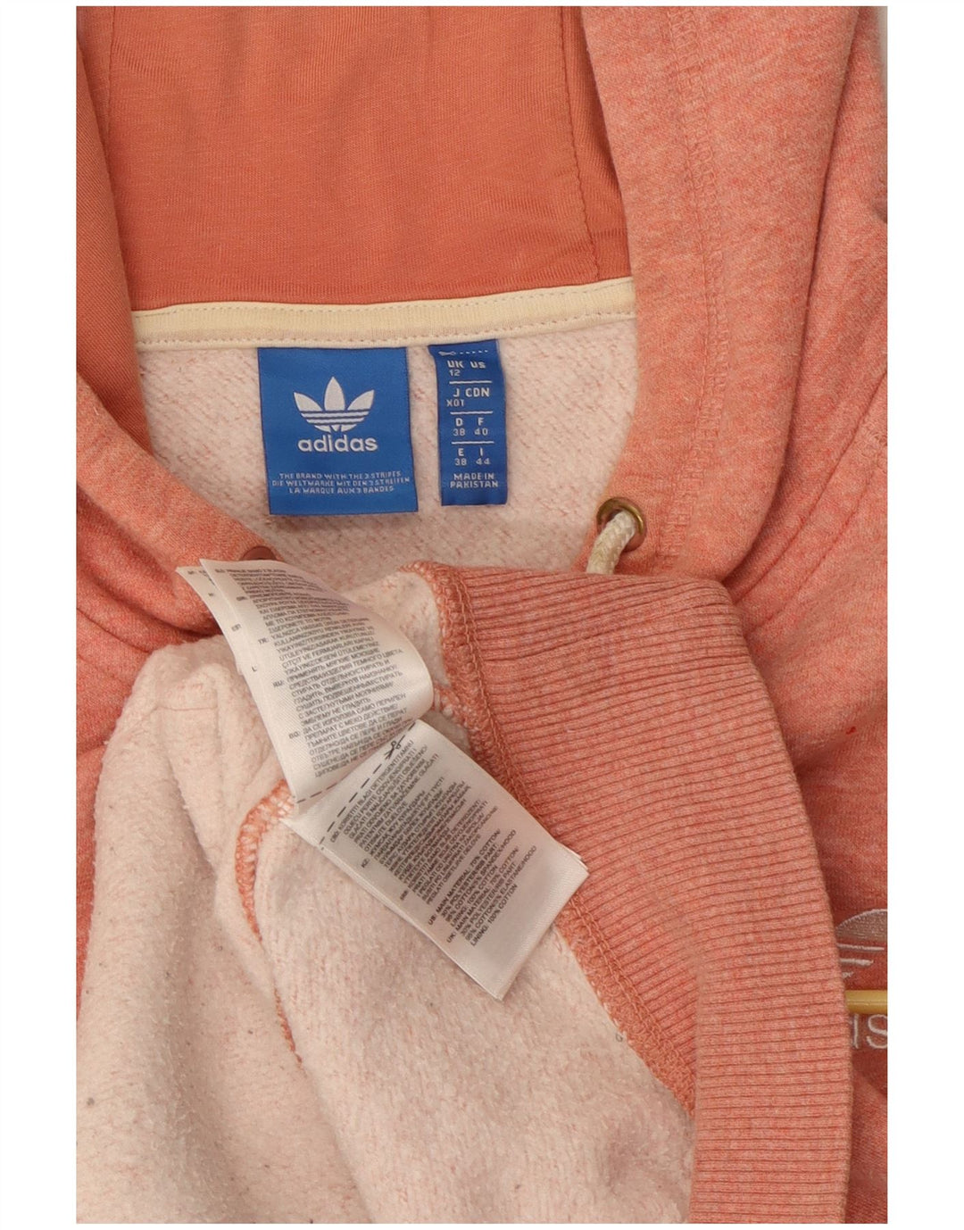 Adidas Womens Zip Hoodie Sweater UK 12 Médio Laranja Algodão