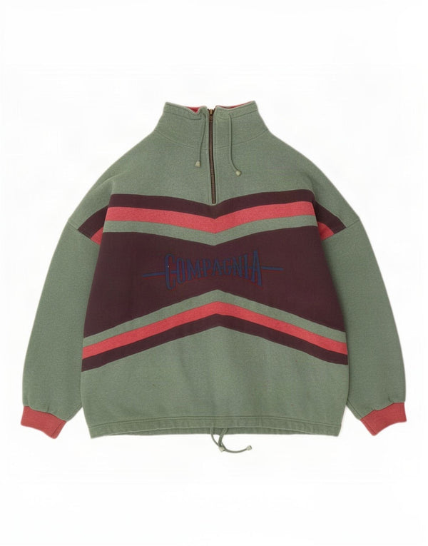 Moletom masculino vintage com zíper e gola em jumper IT 54 XL verde colorblock